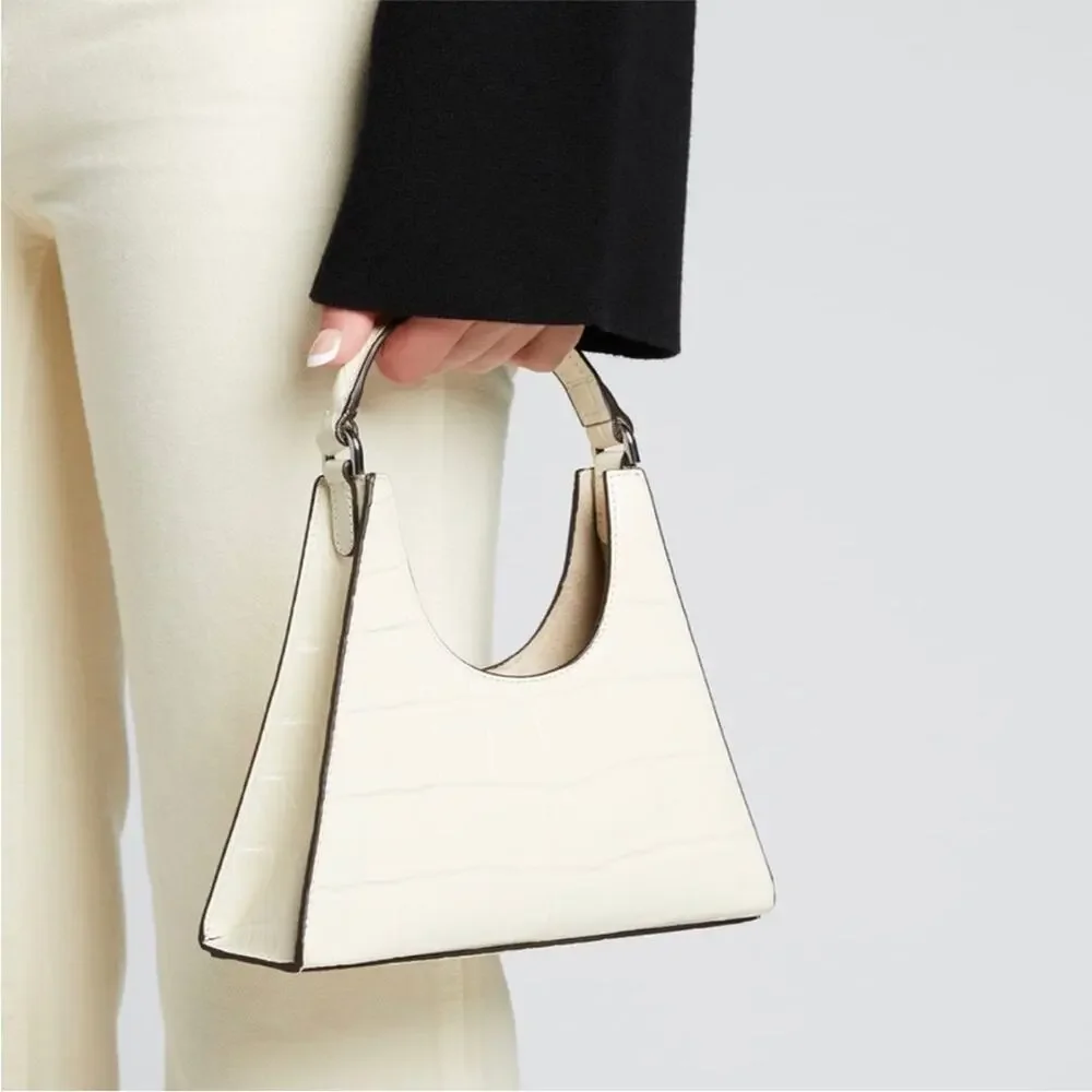 Staud Mini Crossbody Rey Bag Cream Croc Embossed